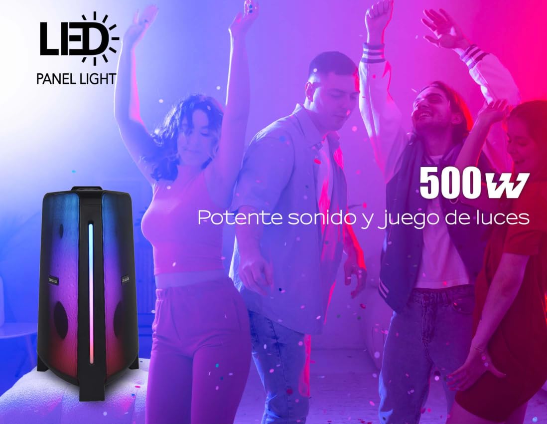 Bocina Portátil Aiwa Negro Doble Woofer con Bluetooth y Luces LED