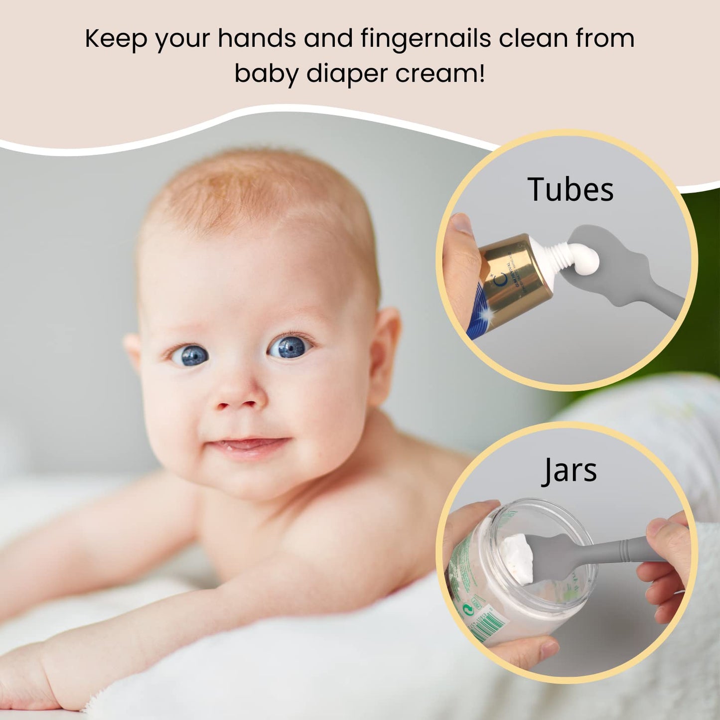 Paquete de 2 cepillos para crema de pañales para bebé, aplicador de espátula de silicona para bebés recién nacidos (gris, blanco)