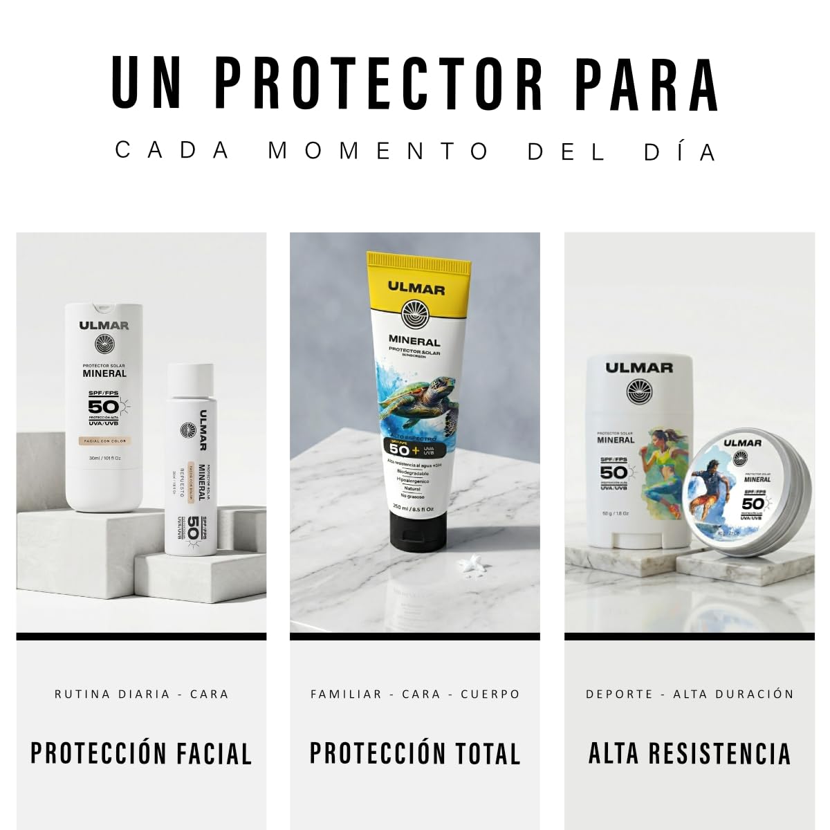 Protector Solar Mineral Ulmar spf 50 UVA UVB Natural Hipoalergénico Biodegradable 250 ml