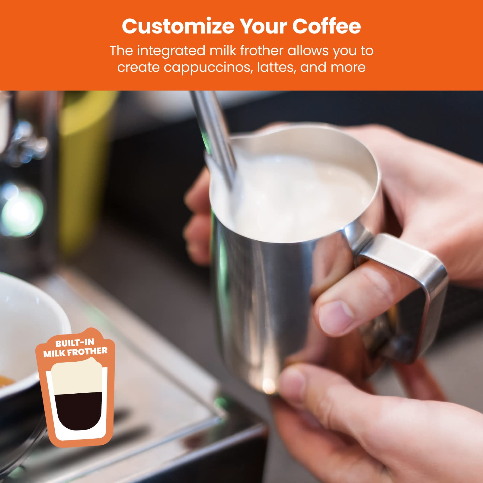 Chefman - Máquina de café espresso , control digital, preparación individual o doble, piezas aptas para lavavajillas, acero inoxidable