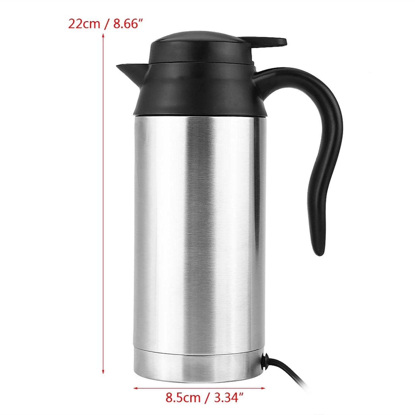 Hervidor Eléctrico para Coche, 750ml 12V, Taza de Calefacción de Acero Inoxidable para Coche, Termos de Viaje Eléctricos, Taza de Calefacción Portátil para Coche, Taza Eléctrica