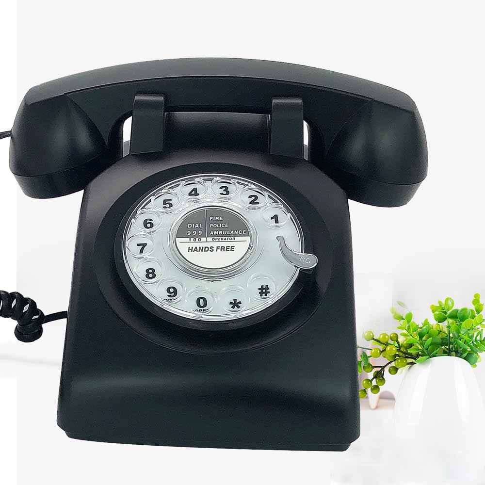 TelPal - Teléfono retro de una sola línea con cable de computadora, esfera giratoria clásica, estilo clásico, manos libres, teléfono fijo para el hogar/oficina/hotel, teléfonos antiguos para personas