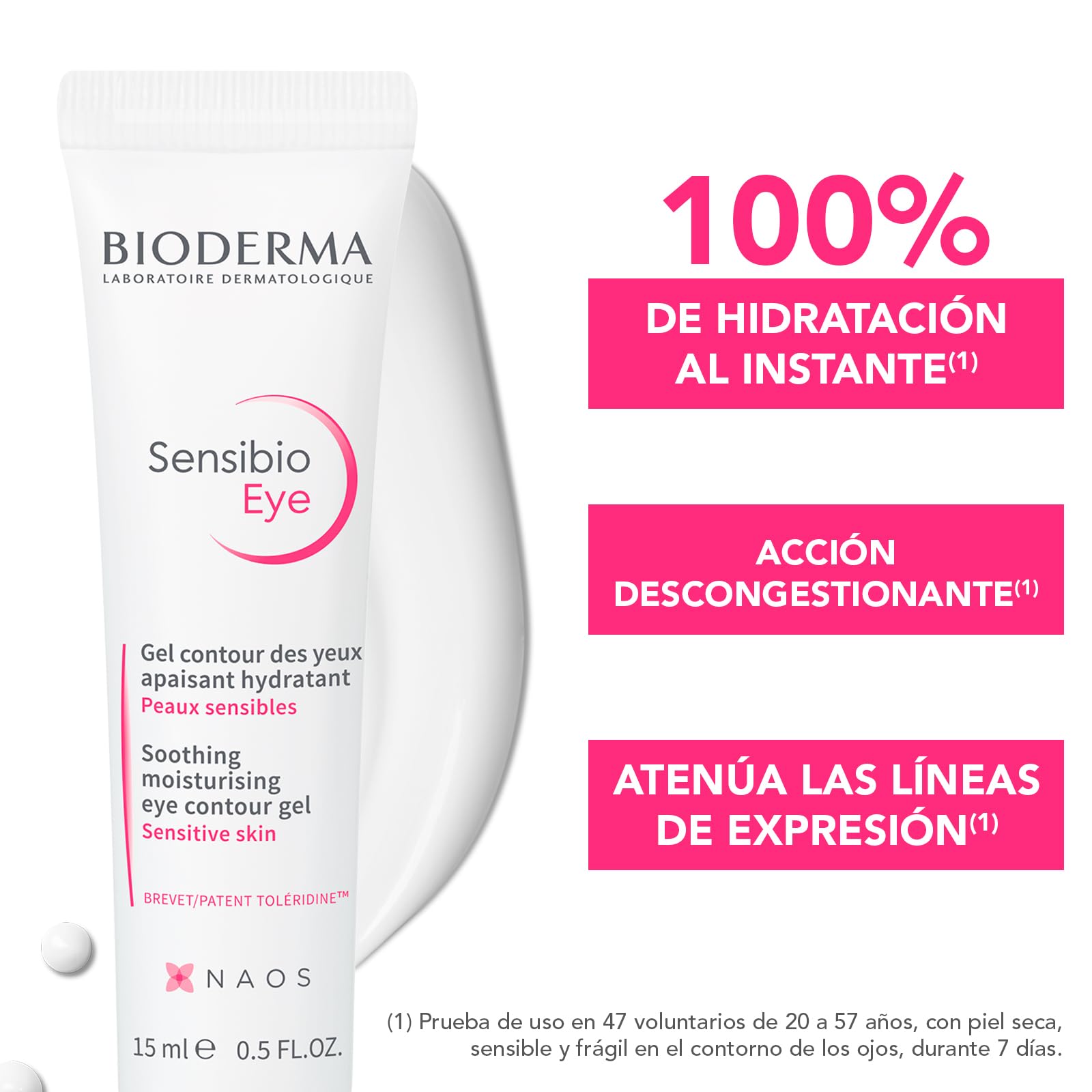BIODERMA, Contorno de Ojos, Sensibio Eye, Gel Hidratante Suave para el Contorno de Ojos, Crema para Piel Sensible, 15 ml