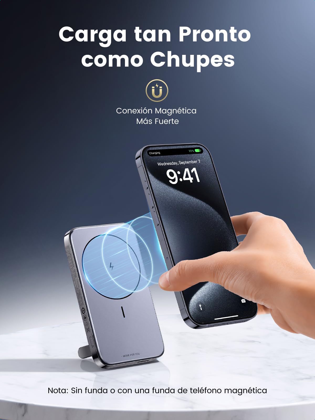 Power Bank UGREEN Negro 10000mAh con Soporte Plegable y Carga Rápida para iPhone y Galaxy