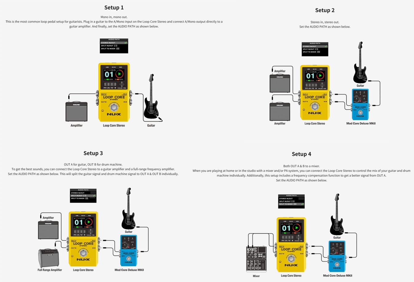 Pedal de Sonido de Guitarra NUX Loop Core Amarillo con Grabación de 6 Horas y Control MIDI