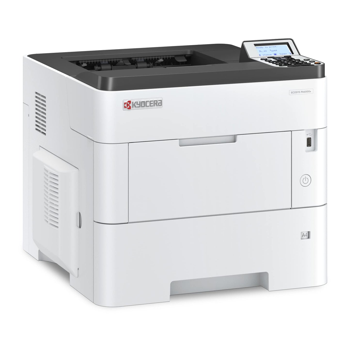KYOCERA ECOSYS PA6000x Impresora láser monocromática, 62 ppm, 600 x 600 ppp y hasta 1200 ppp, bandeja de 600 hojas, MPT de 100 hojas, dúplex, LCD de 5 líneas con panel de llave dura, Gigabit Ethernet,