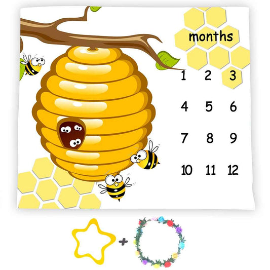 F-FUN SOUL - Manta de hito mensual de 48 x 40 pulgadas, mantas de panal para bebé, lindas mantas para guardería, regalos para recién nacidos, rastreador de crecimiento de edad con marcador adicional