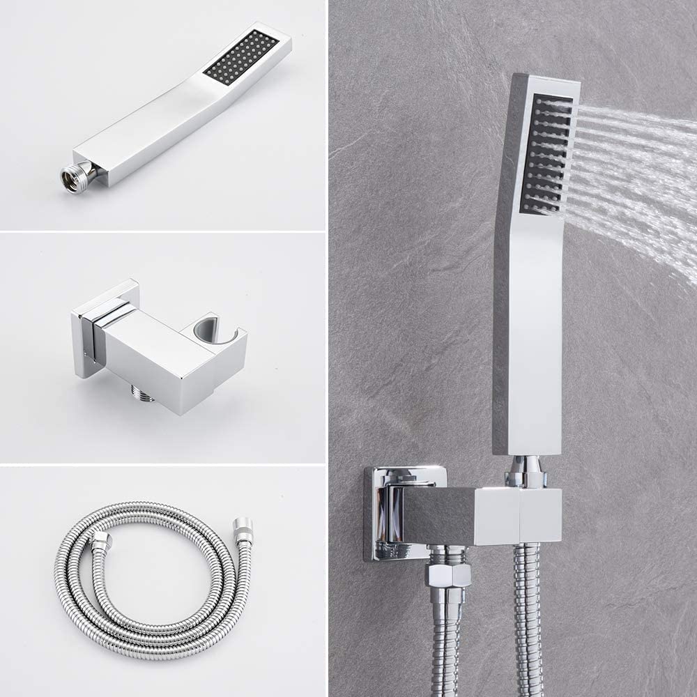 Grifos Ducha Empotrados Set- UCMDA Sistema de Ducha Mezclador, Conjunto de Ducha, Cabeza de Ducha Cuadrada de 10 Pulgadas y Rociador Ducha Mano Incluida Válvula Empotrada Kit (Nickel Cepillado)