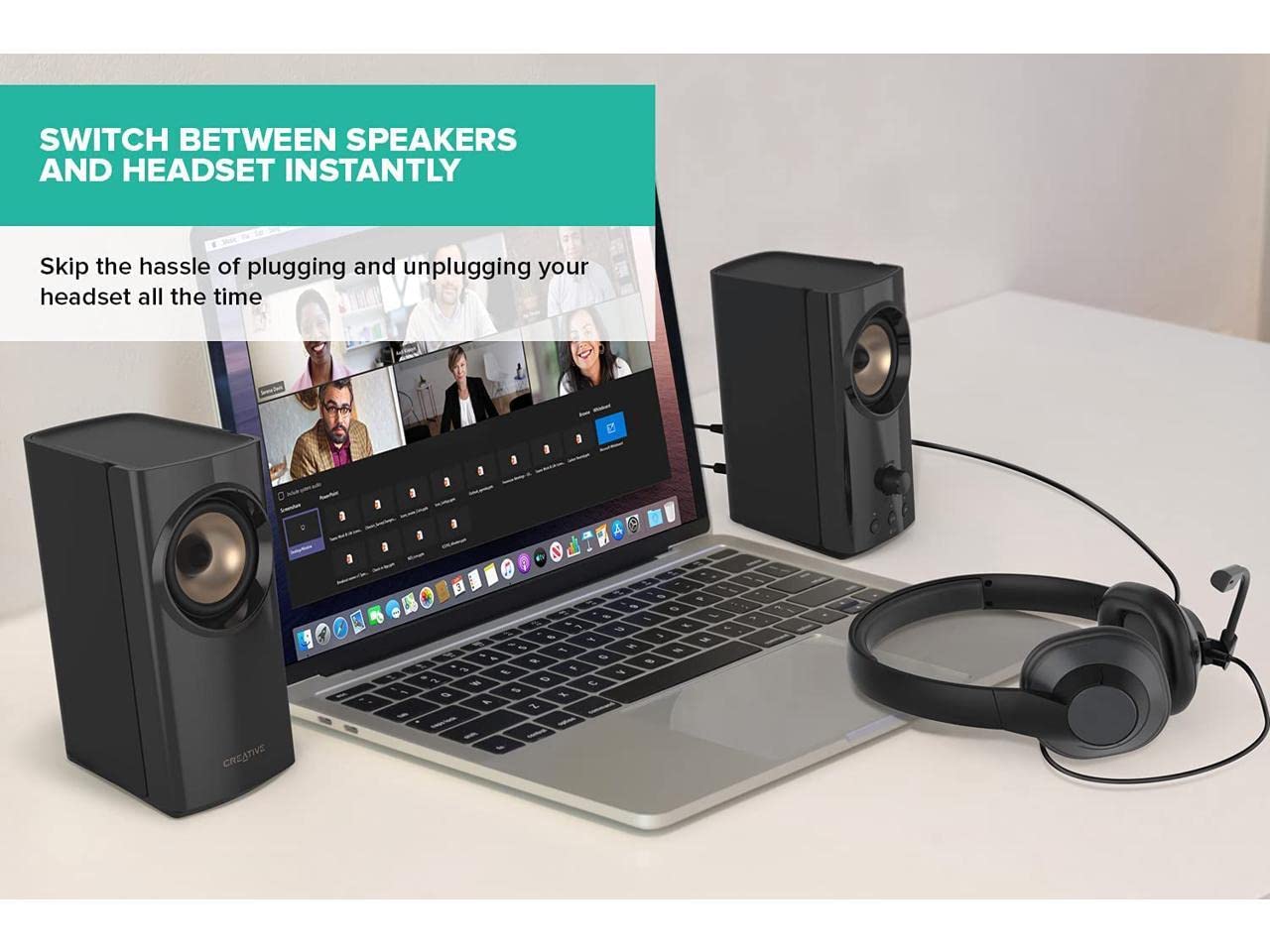 Creative T60 2.0 Altavoces de Escritorio compactos Hi-Fi con diálogo Claro y Envolvente por Sound Blaster, Bluetooth 5.0, hasta 60 W de Potencia máxima, para Ordenadores y portátiles