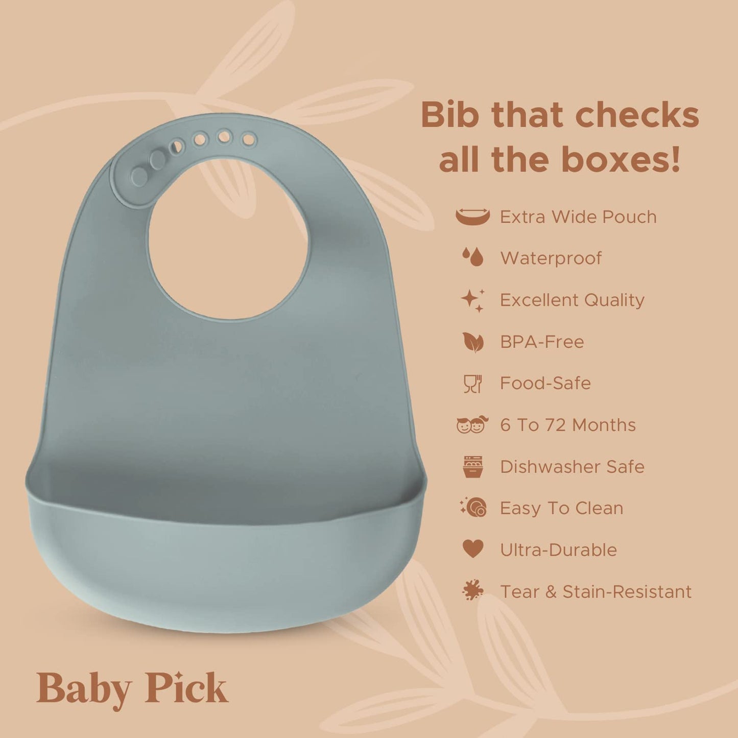 Baberos de silicona para bebés, sin BPA, impermeable, con bolsillo, apto para lavaplatos, con colector de alimentos (gris x 2)
