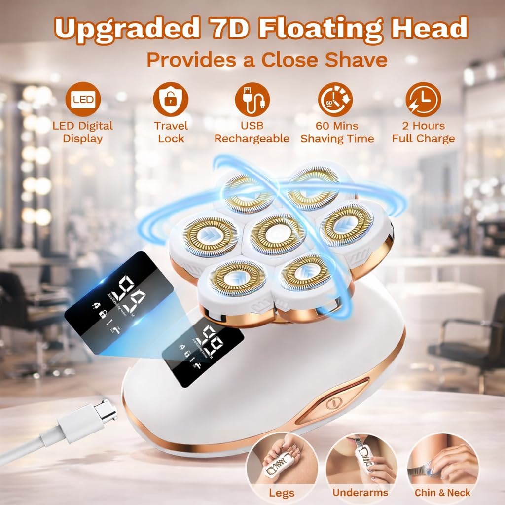 ALADEPT Afeitadora eléctrica 7D para mujer – 5 en 1, recargable, para uso en seco y húmedo. Afeitadora eléctrica, recortadora de bikini y depiladora facial para piernas, brazos, rostro y axilas.