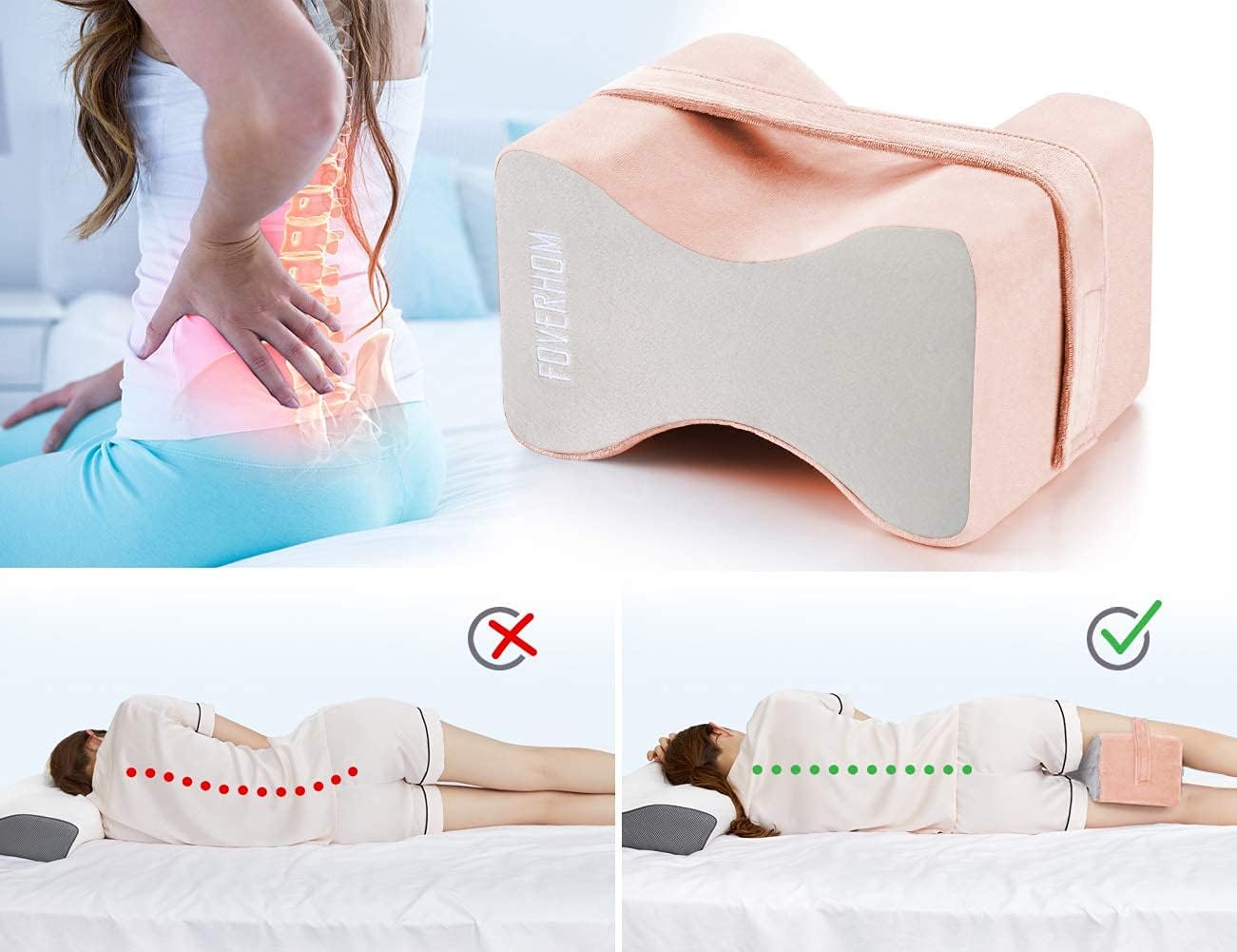foverhom Almohada de Rodilla Ortopédica de Espuma Viscoelástica para Aliviar la Ciática,Almohada para la Pierna Dolor de Espalda, Embarazo, Dolor de Piernas, Dolor de Cadera y Alivio de Ciática