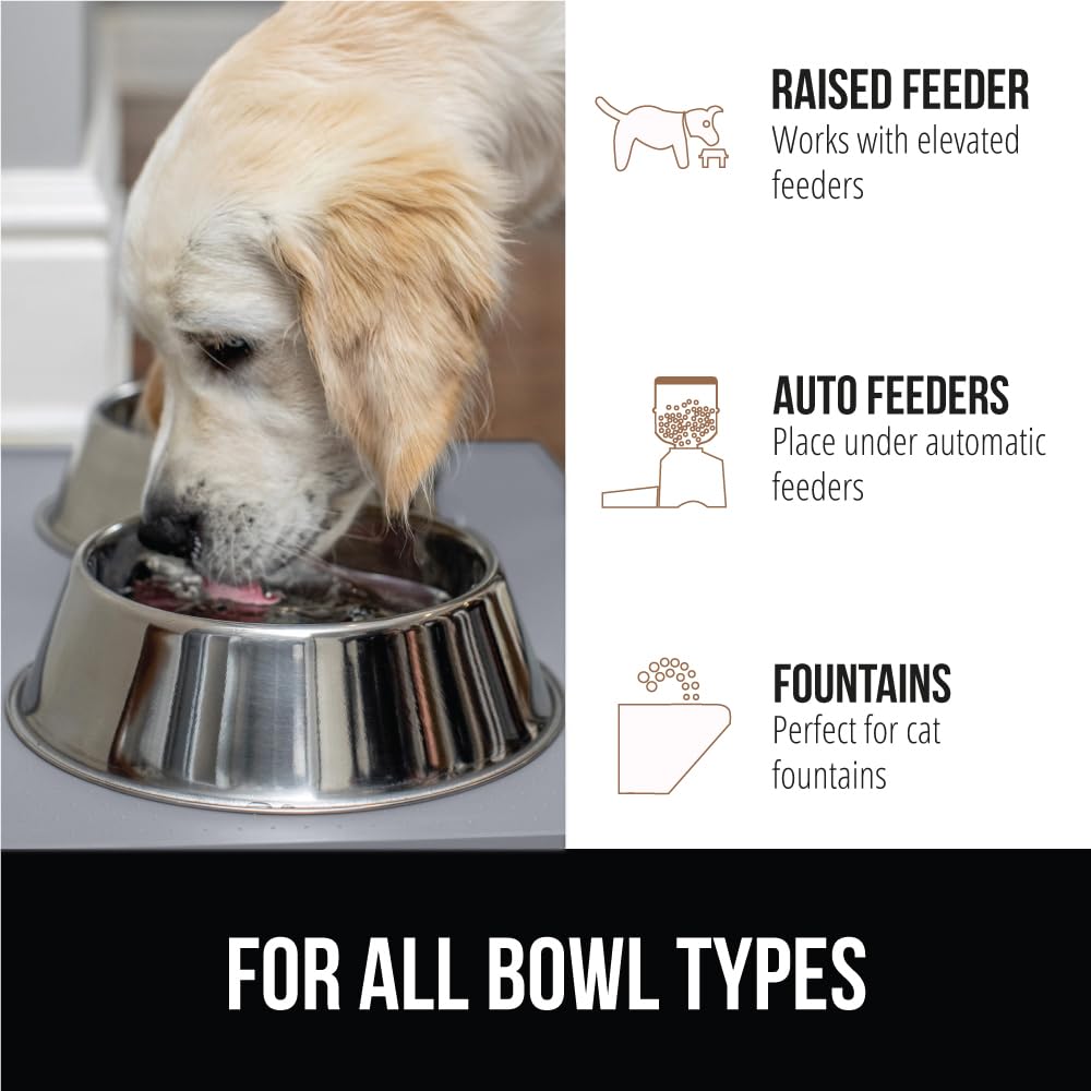 Gorilla Grip Tapete de alimentação para animais de estimação 100% à Prova d'água com borda elevada Livre de BPA, tapetes de Comida para cães e Gatos contêm derramamentos, 45,5 x 28,5 cm, Cinza Claro