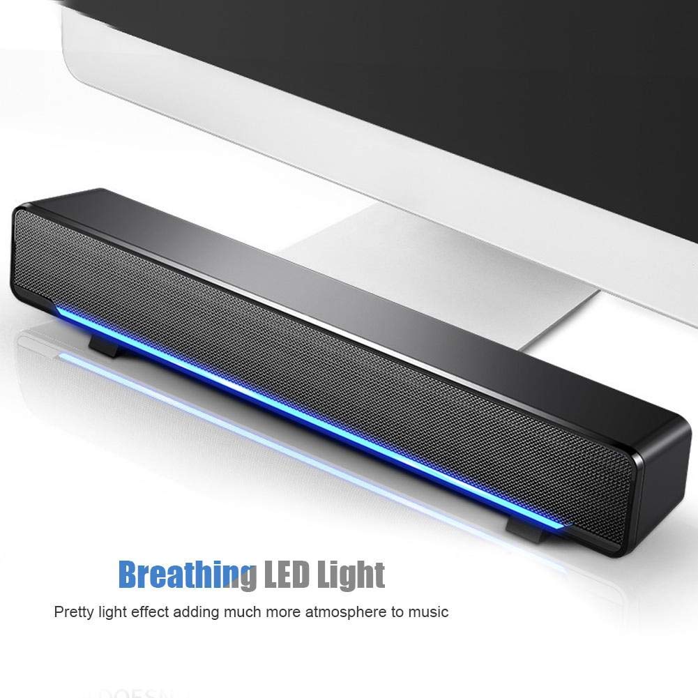 Barra Sonido,Mini Barra Sonido USB Conector Audio 3,5mm Altavoz Sonido Estéreo 3D Luz Respiración LED Compatible TV,Computadora Escritorio,Computadora Portátil,Teléfono Inteligente,PC,MP3