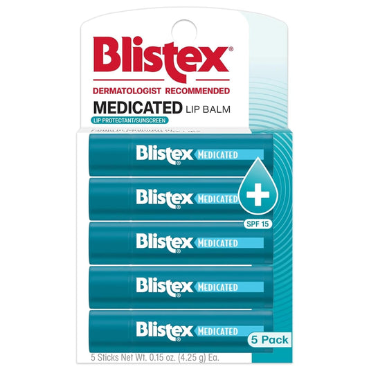 Blistex Medicated Lip Balm, 0.15 Ounce, Pack of 5 – Prevent Dryness & Chapping, SPF 15 Sun Protection, Seals in Moisture, Hydrating Lip Balm, Easy Glide Formula for Full Coverage