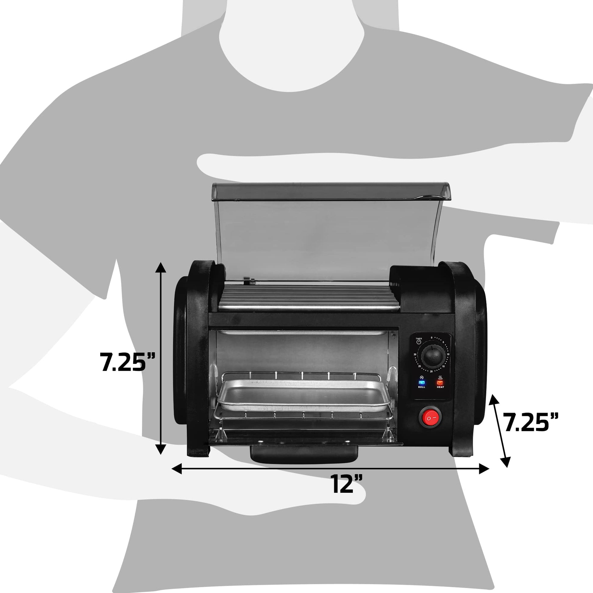 Elite Gourmet EHD-051B - Horno tostador para perros calientes, temporizador de 30 minutos, rodillos de calor de acero inoxidable, charola para hornear y migas, béisbol de la serie mundial, capacidad