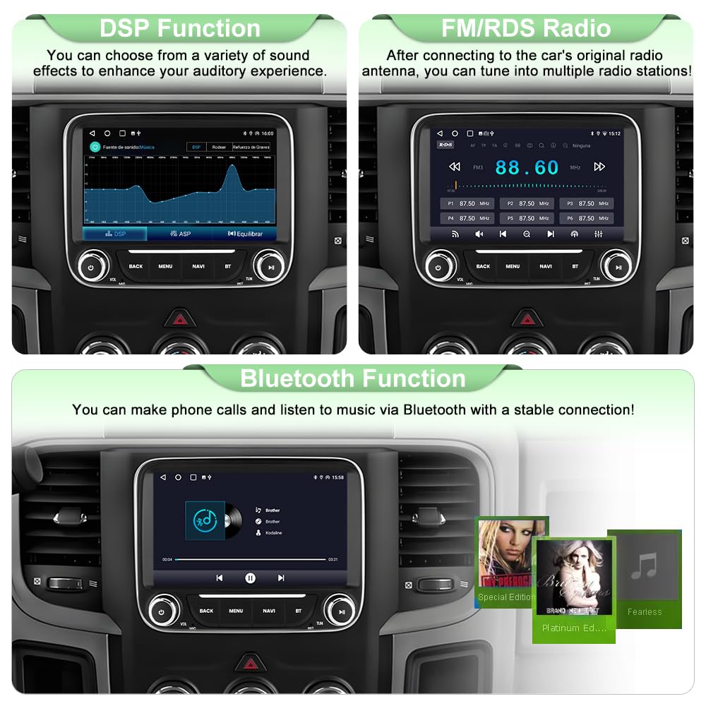 Radio de Coche Dodge RAM Negro Android 13 con Carplay y Android Auto para Hombre