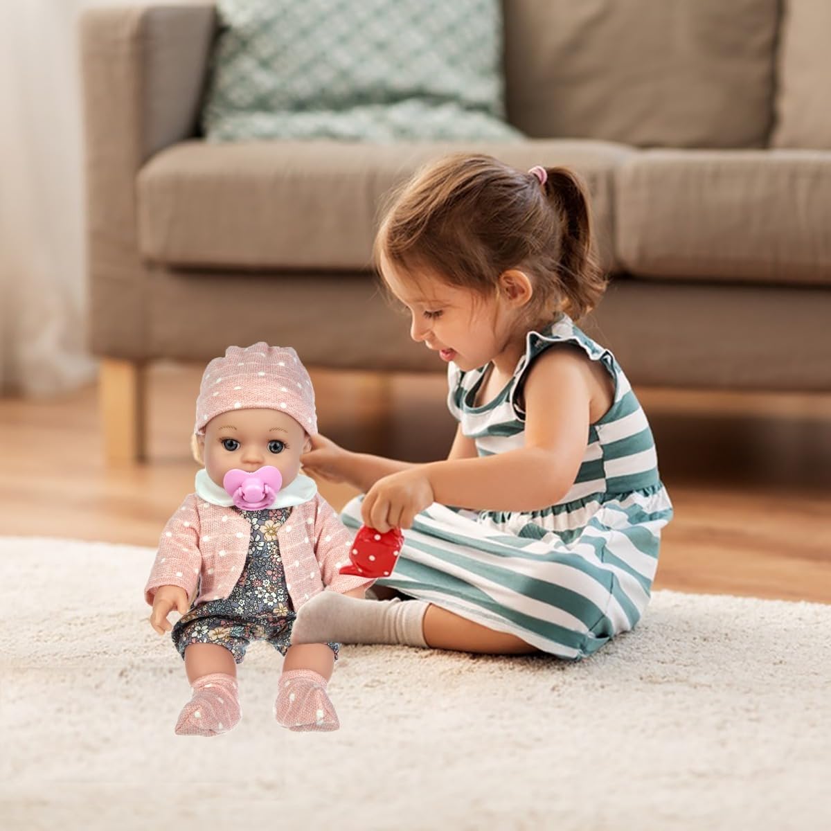 AUXTOO - Reborn Doll Muñeca De Silicona para Baño, Contiene Ropa Y Chupetes, Regalos del Día del Niño para Regalos De Cumpleaños (Abrigo Rosa)