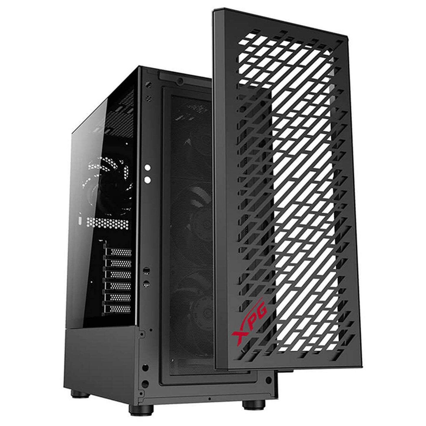 XPG Valor AIR - Chasis de torre media negra - El kit incluye 4 ventiladores Vento 120 | Mini-ITX, Micro-ATX, ATX PC Case | Vidrio templado de 3 mm | 7 ranuras PCIe - 2 bandejas HDD/SSD de 2.5 pulgadas
