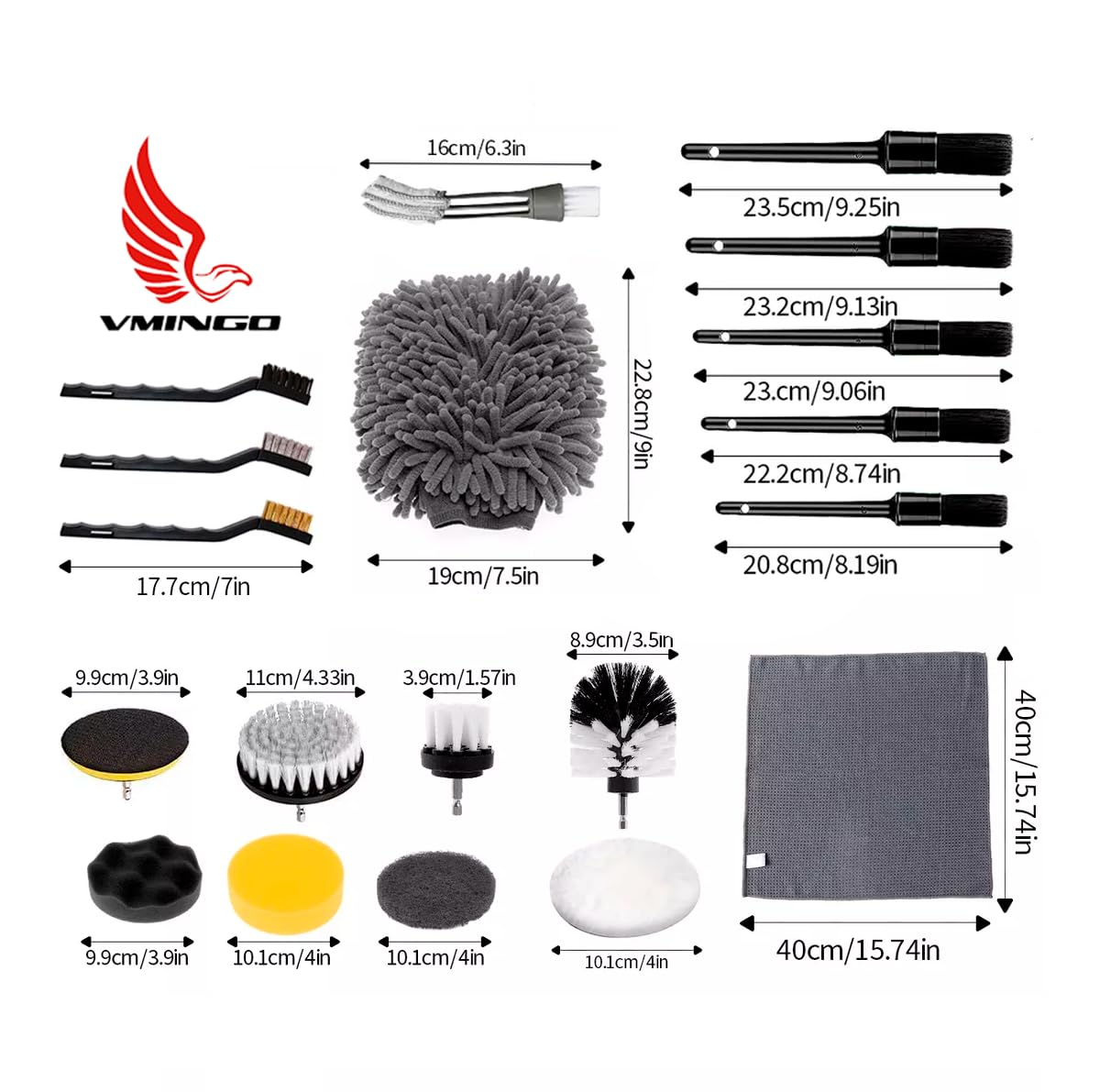 Kit de Cepillo Vmingo Gris para Detallar Cuidado de Auto con 27 Piezas