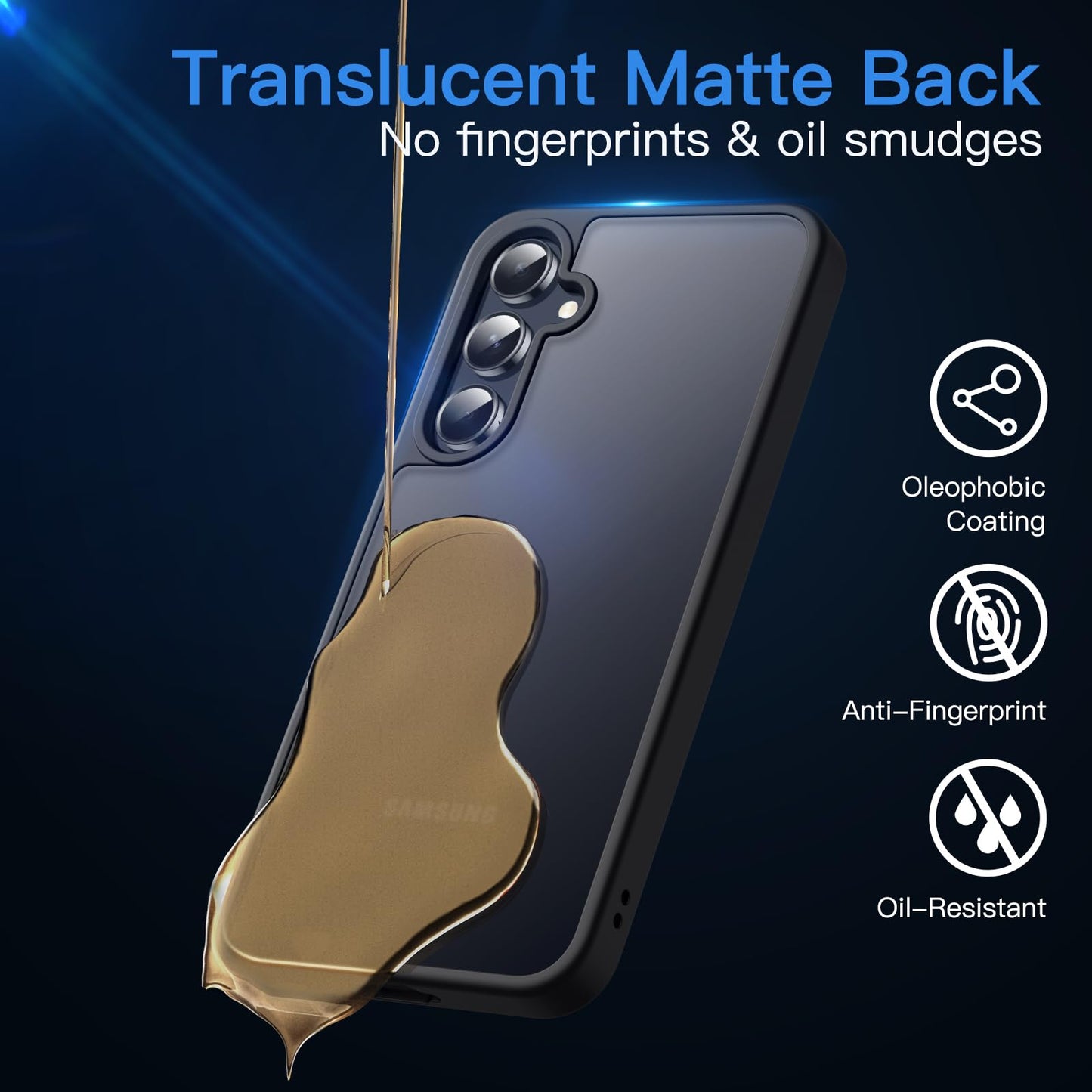 JETech Funda Mate para Samsung Galaxy A55 5G, Protectora Carcasa Fina Trasera Translúcida Esmerilada, Antihuellas (Negro)