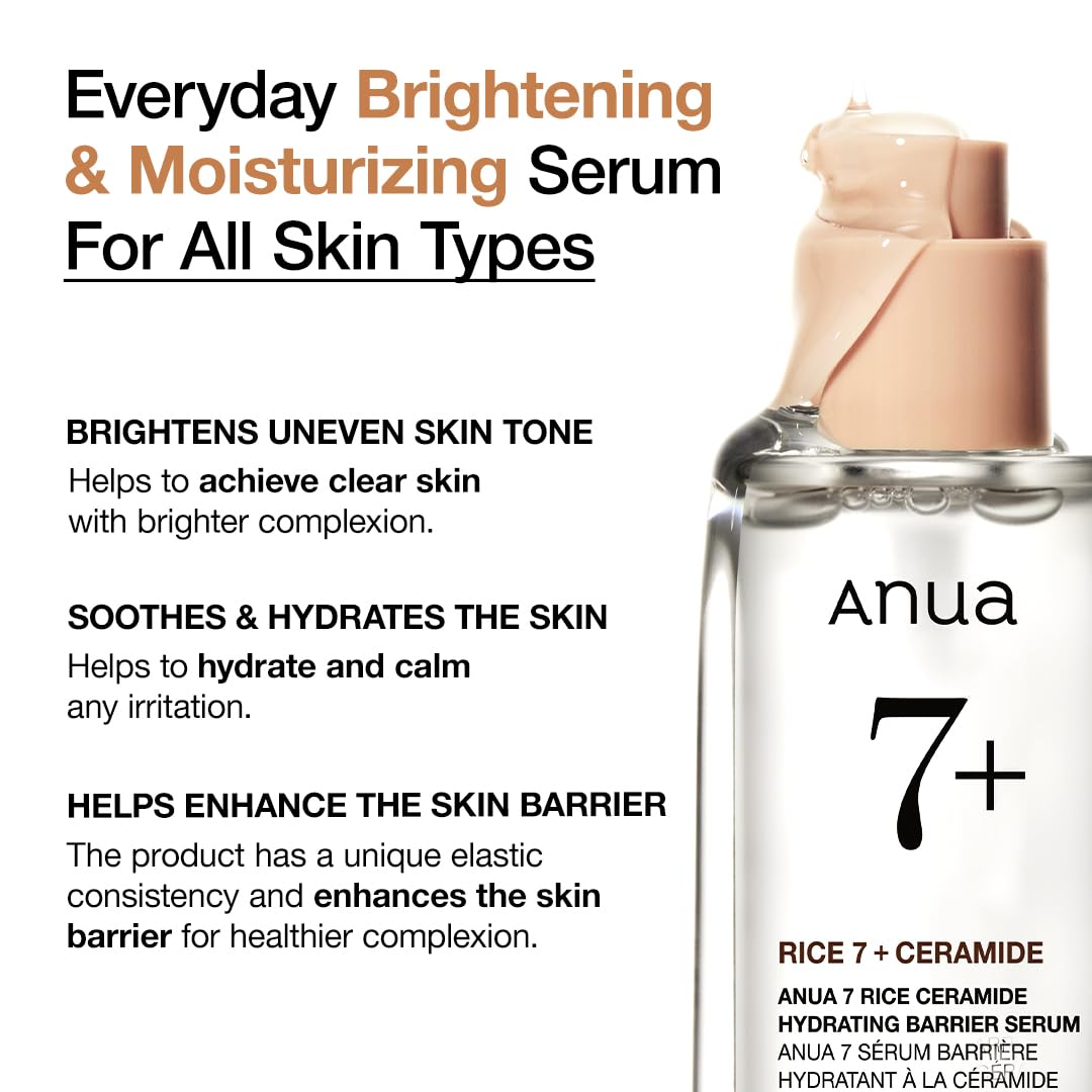 RICE CERAMIDE 7 HYDRATING BARRIER SERUM, Brightening, Hydrating Serum for Face, Rice, Hyaluronic Acid, Niacinamide, Fragrance-free, Non comodogenic, Glass Skin, Korean Skin Care, 50ml/1.69fl.oz. | Skincare Coreano