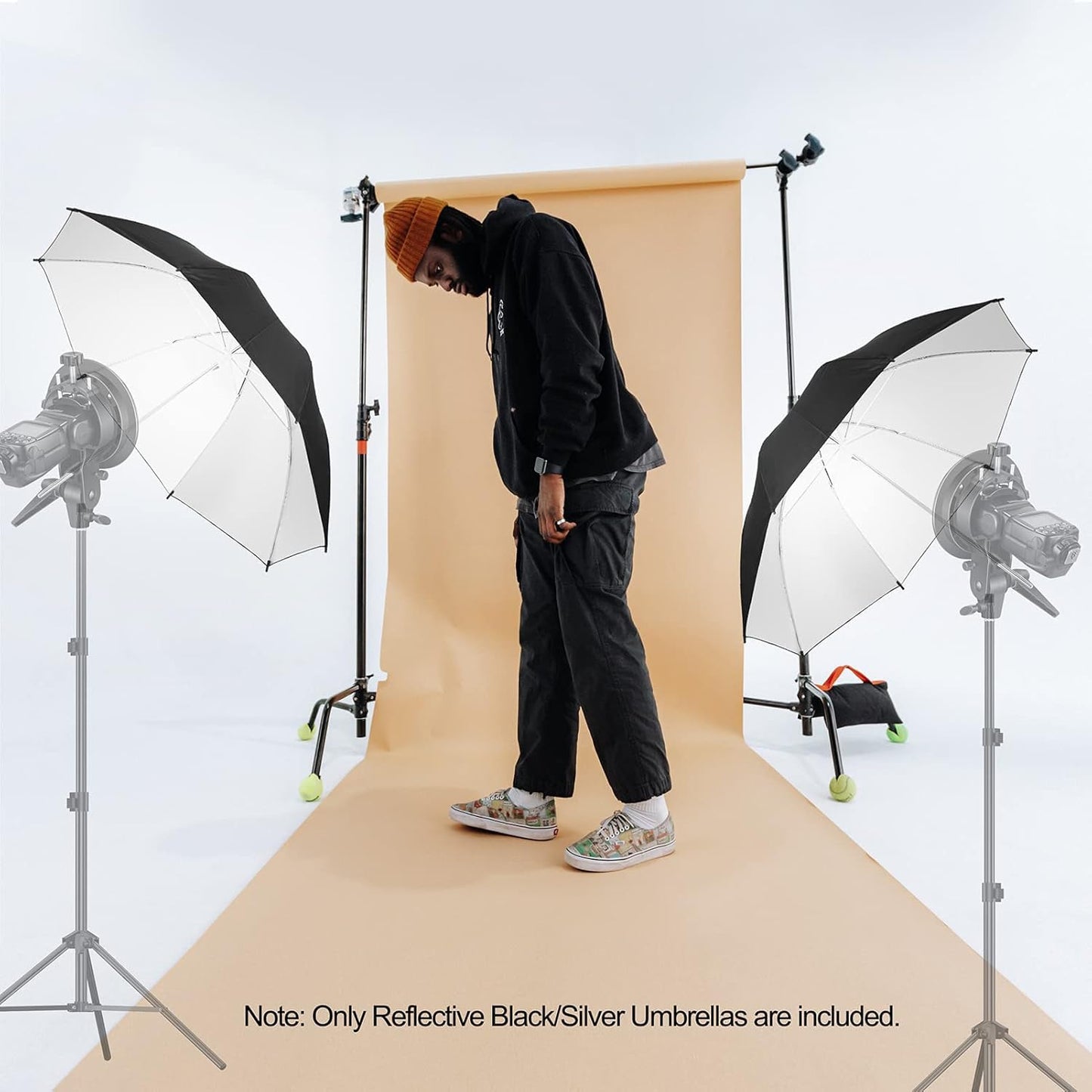 Emart 2 x 33" Photography Studio Photo Lighting Flash Reflective Black/Silver Umbrella
