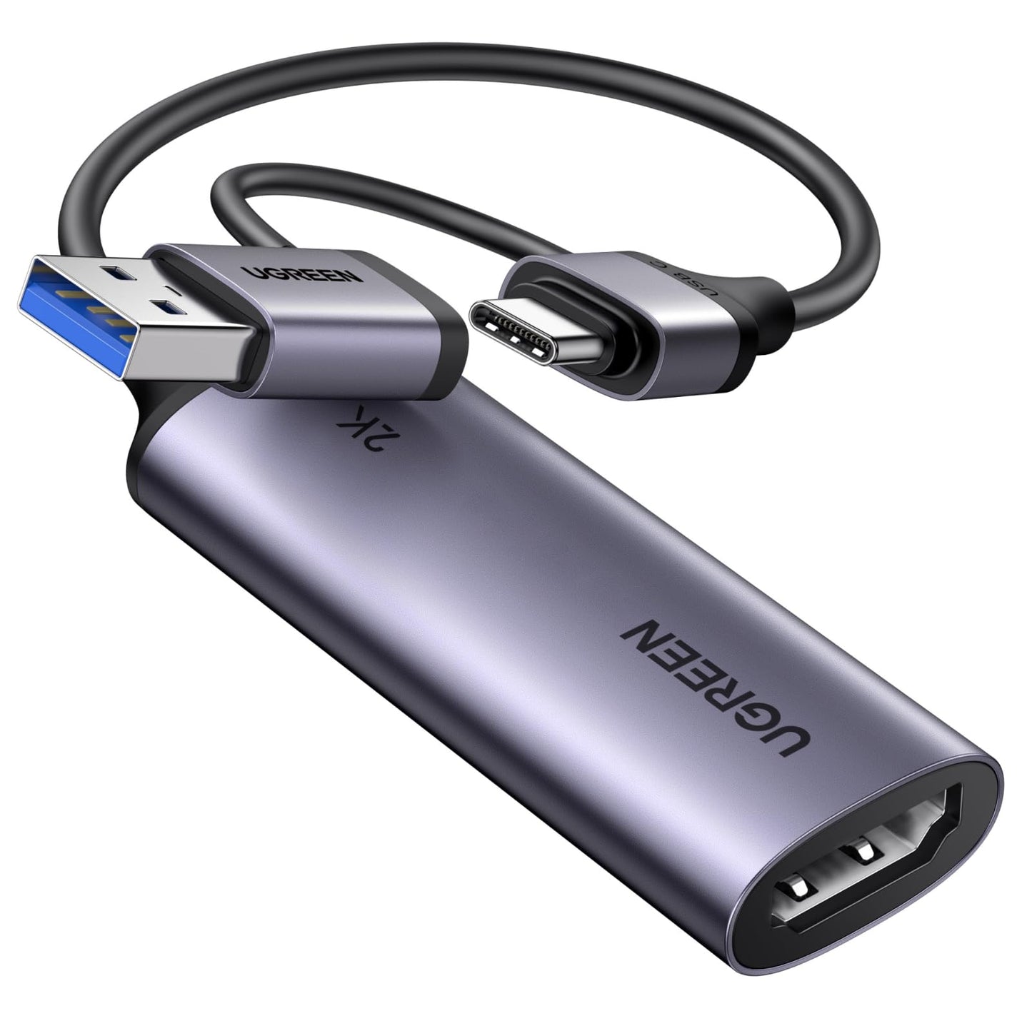 UGREEN 2K@30Hz Capturadora de Video, HDMI a USB 3.0 A y USB C, Entrada 4K@30Hz con Baja Latencia, Tarjeta de Captura de Video para Grabación de Juegos Compatible con Switch 2, PS5, Xbox, PC, Phone