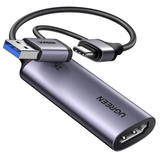 UGREEN 2K@30Hz Capturadora de Video, HDMI a USB 3.0 A y USB C, Entrada 4K@30Hz con Baja Latencia, Tarjeta de Captura de Video para Grabación de Juegos Compatible con Switch 2, PS5, Xbox, PC, Phone
