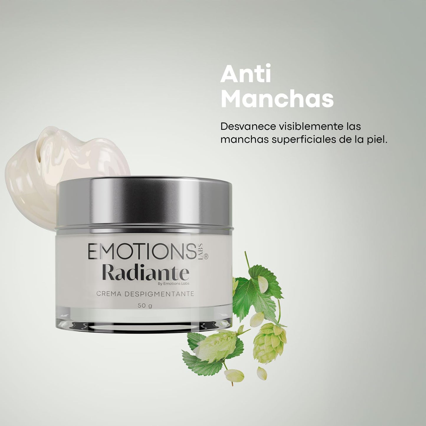 Emotions Labs | Crema Facial en Gel Radiante | Hidratante y Unificación del Tono | Con Niacinamida, Vitamina C y E, Escualeno Vegetal y Flor de las Nieves | Para Piel con Manchas | Uso Día y Noche | Contenido 70g