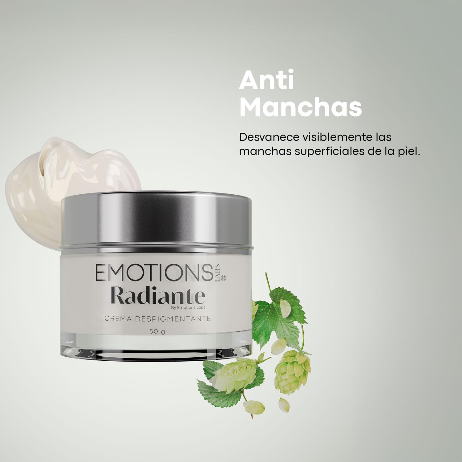 Emotions Labs | Crema Facial en Gel Radiante | Hidratante y Unificación del Tono | Con Niacinamida, Vitamina C y E, Escualeno Vegetal y Flor de las Nieves | Para Piel con Manchas | Uso Día y Noche | Contenido 70g