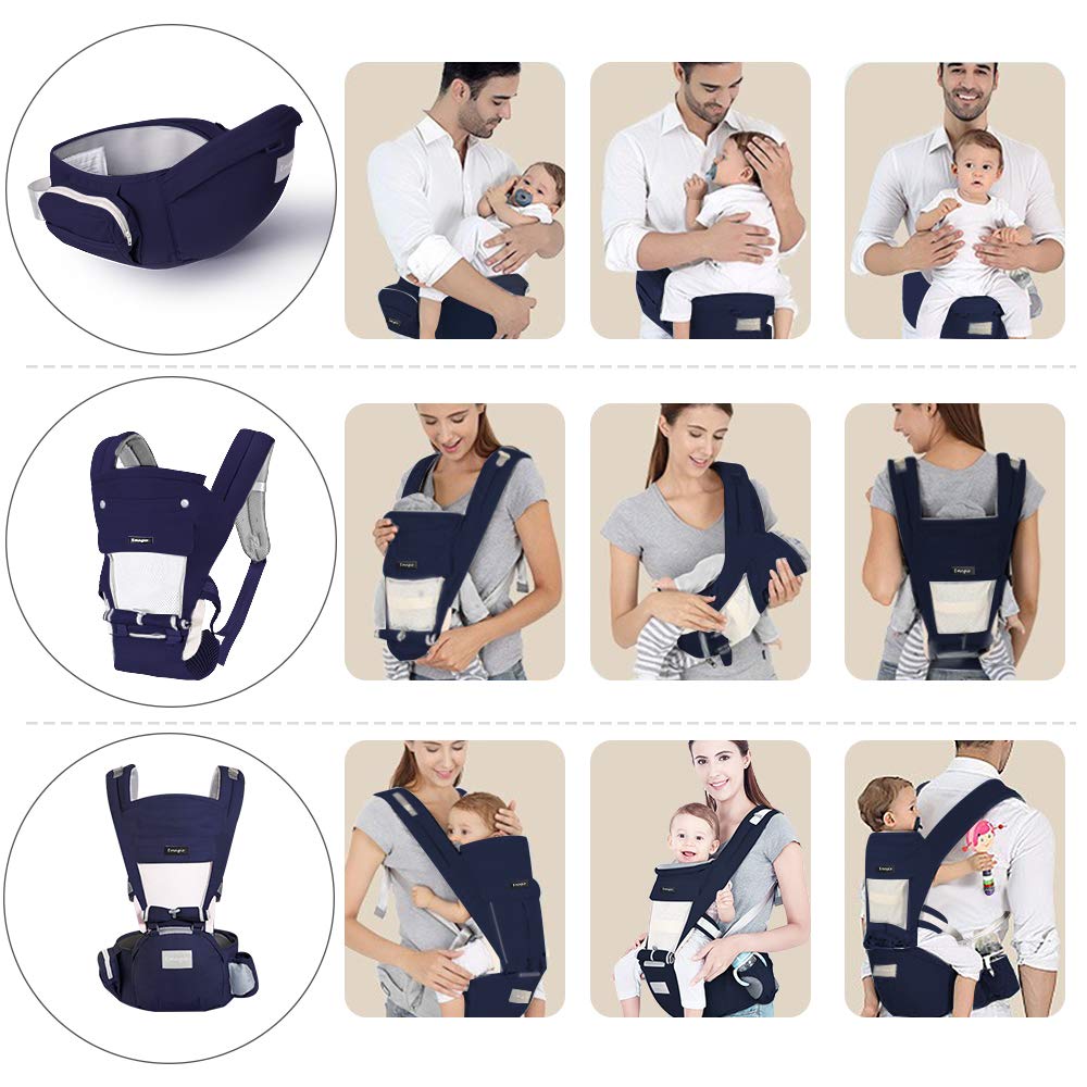 Portabebé Ergonómico EMAGIE Azul Convertible y Ajustable para Bebés 0-36 Meses