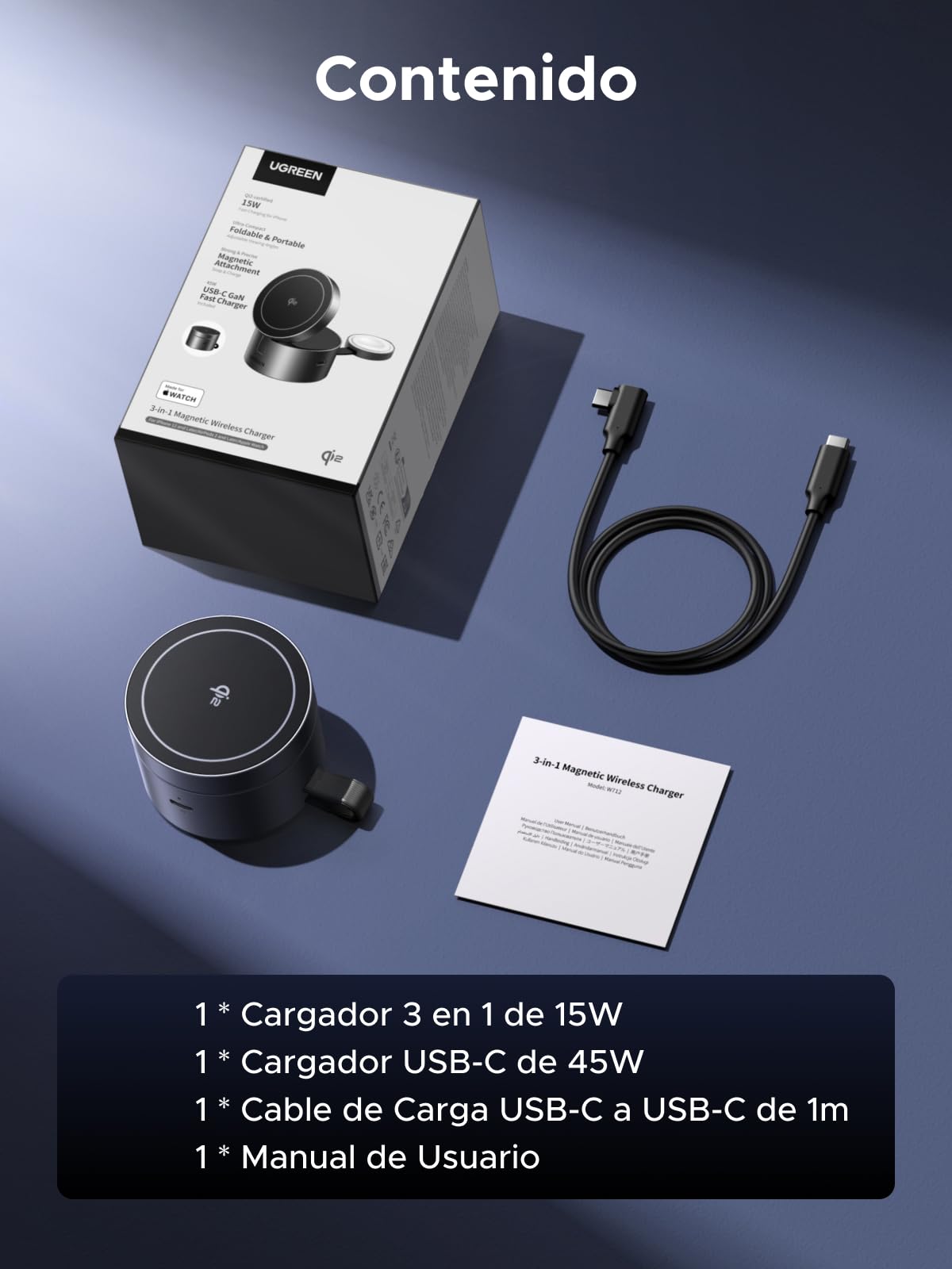 Cargador Inalámbrico Rápido UGREEN MagFlow Negro Plegable para iPhone y AirPods