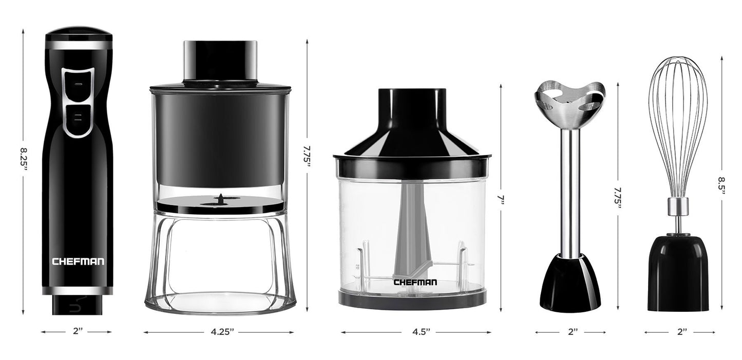 Chefman | Batidora de Mano | Hand Blender | Licuadora de Mano | 3 Cuchillas | 6 en 1 | Negro