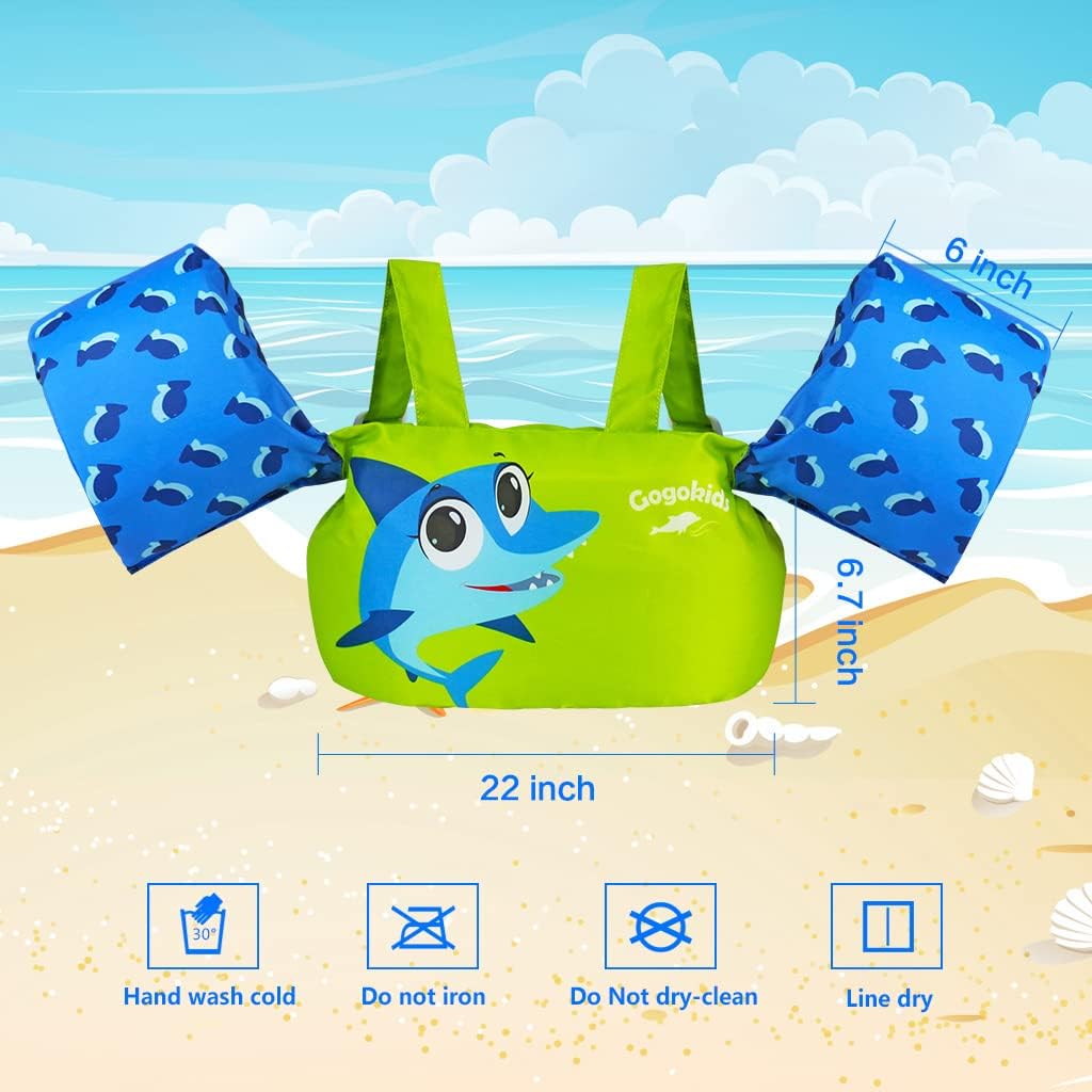 Gogokids Chaleco de natación para niños, flotadores para niñas y niños de 9-13-18-23 kg, flotadores de alberca con alas de Agua y Correa de Hombro para niños de 2-6 años