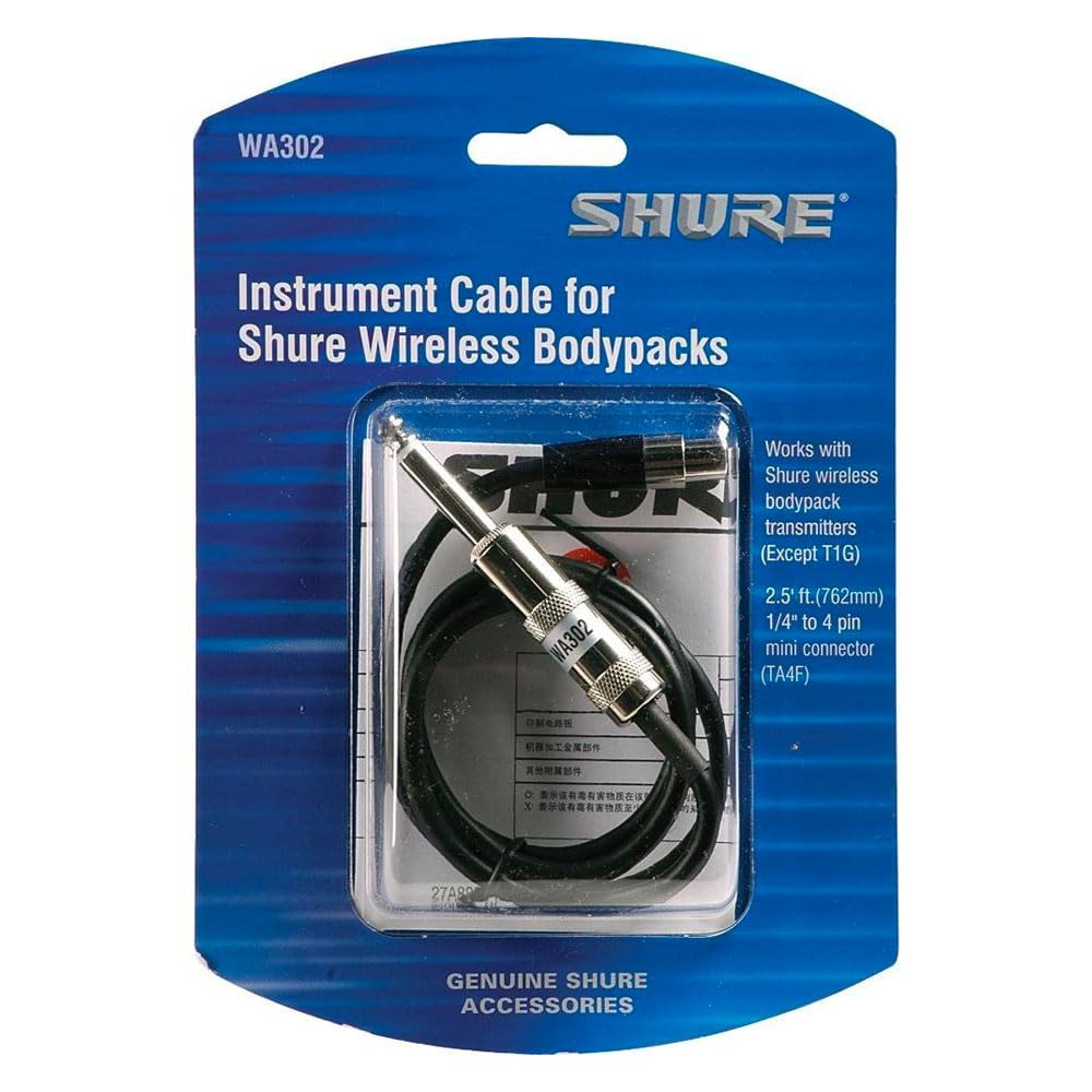 Cable de Instrumento Shure Negro de 2 Pies con Mini Conector 4 Pines a Conector 1/4 Pulgadas