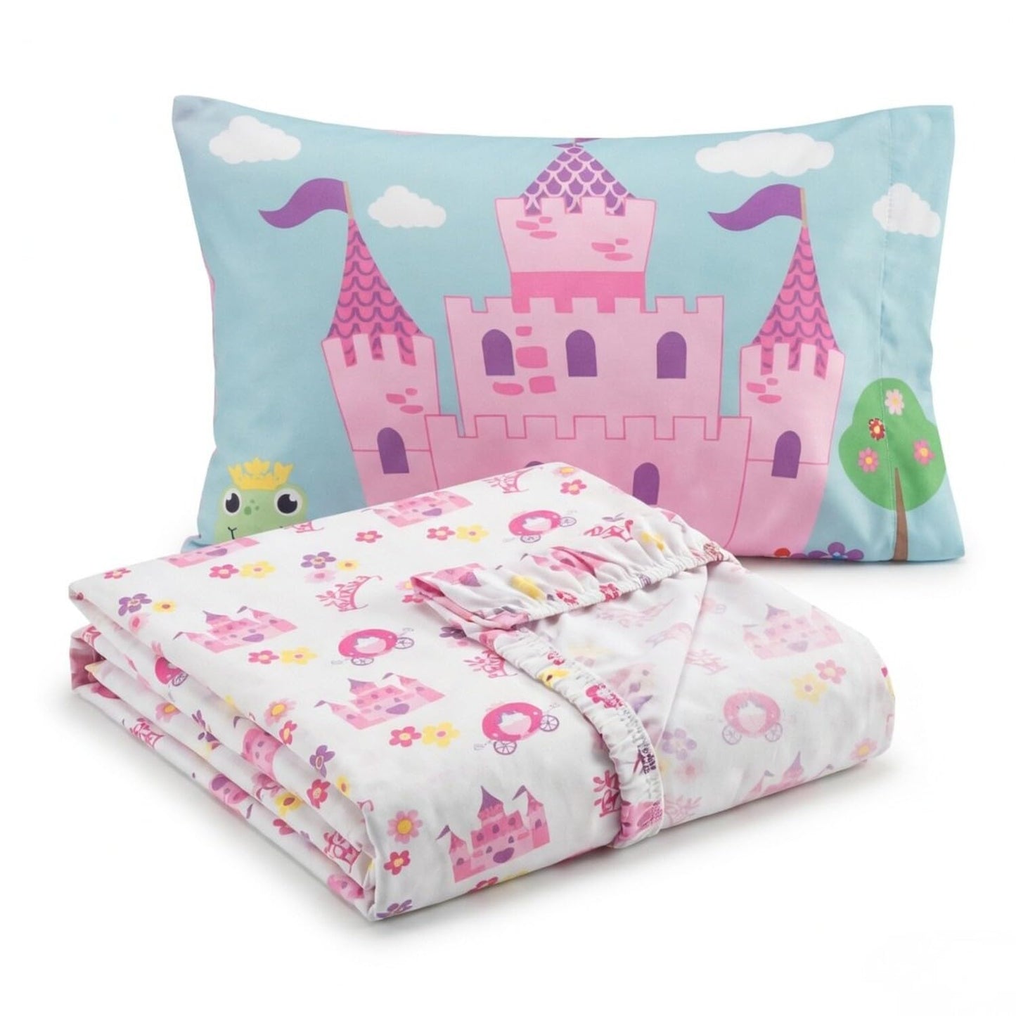 EVERYDAY KIDS Juego de sábanas y funda de almohada para niños – Motivo de princesa Storyland – Juego de cama de microfibra suave y transpirable para niños