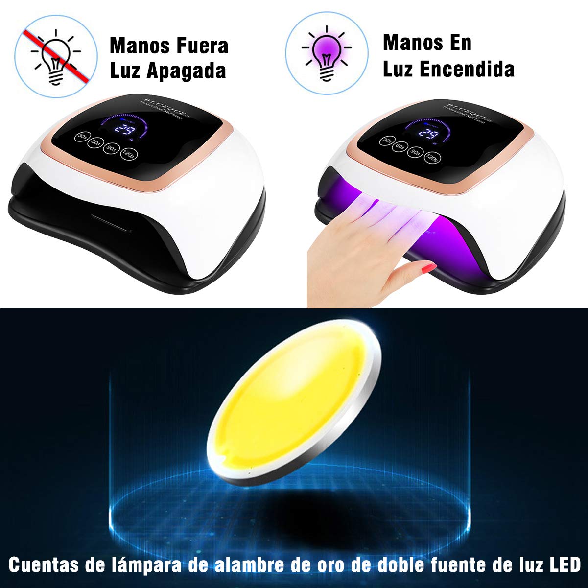 Lámpara de uñas LED de gel UV, lámpara de uñas LED UV de 168 W, secador de uñas para esmalte de gel con 4 configuraciones de temporizador, sensor automático y pantalla táctil LCD, lámpara de curado de luz de esmalte de gel profesional para uso en el hogar
