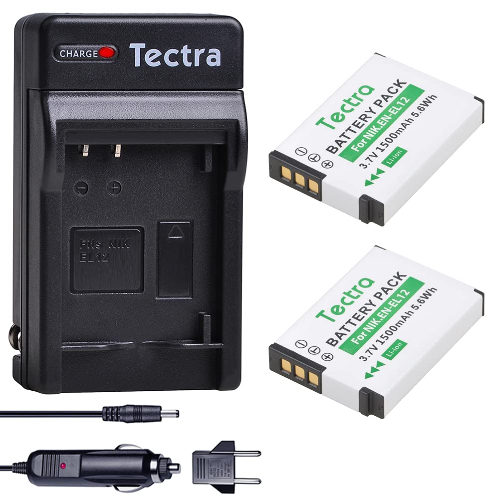 Batería y Cargador Tectra Nikon EN-EL12 Compatibles para AW100 AW110 AW120 AW130 A1000 B600 W300 A900 S6300 S8100 S8200 S9050 S9400 S9700 S9900 P310