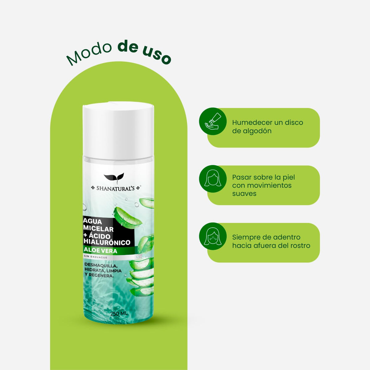 Agua Micelar con Ácido Hialurónico y Aloe Vera, 250 mL