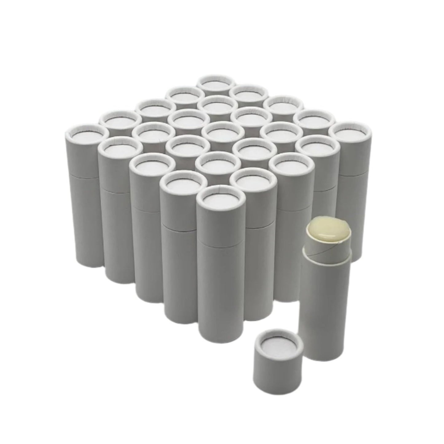 GreenWay - Tubos de bálsamo labial de cartón kraft de 8,5 g con tapas, paquete de 25 tubos de brillo labial recargables para bricolaje, recipientes de bálsamo labial, tubos de soporte vacíos, color blanco