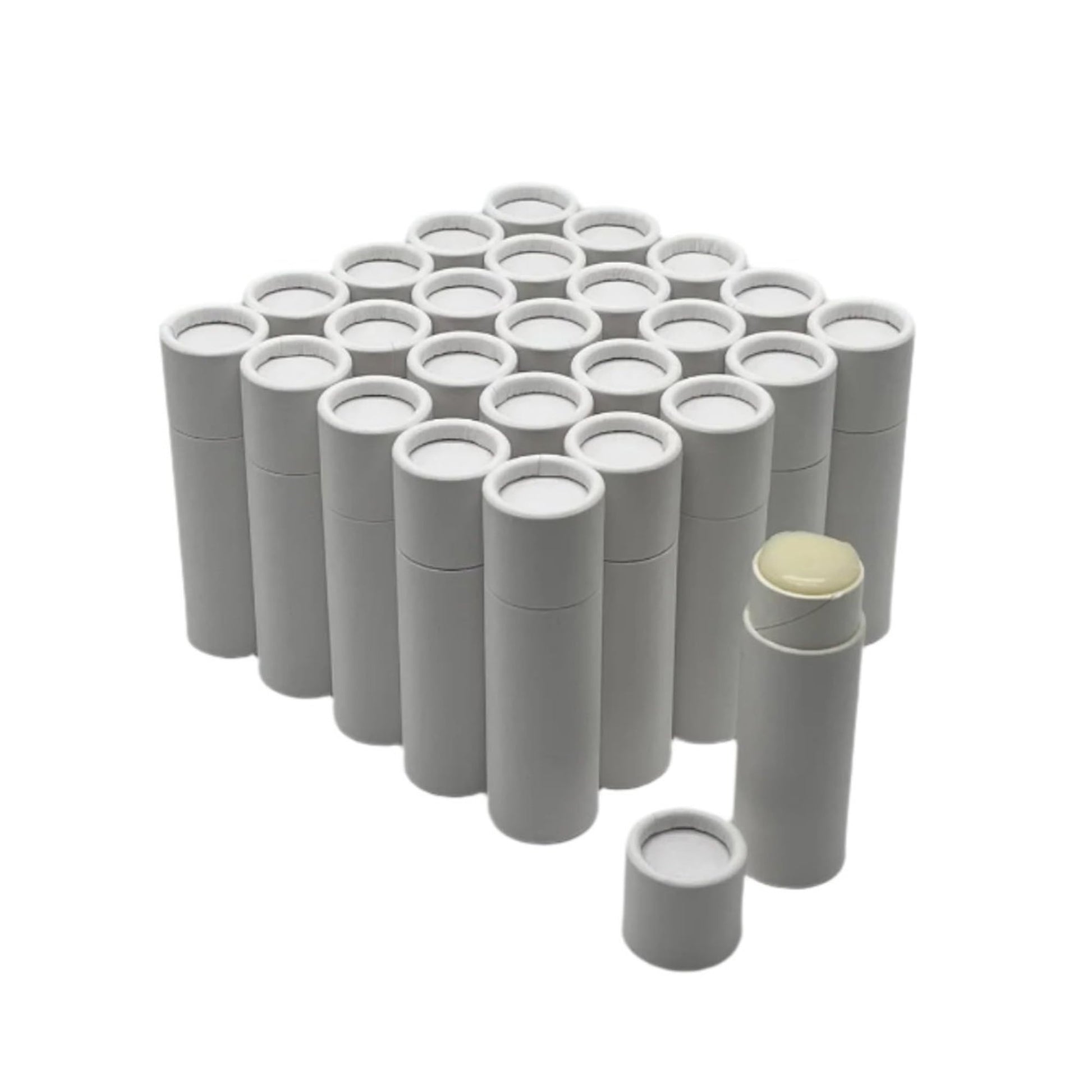 GreenWay - Tubos de bálsamo labial de cartón kraft de 8,5 g con tapas, paquete de 25 tubos de brillo labial recargables para bricolaje, recipientes de bálsamo labial, tubos de soporte vacíos, color blanco