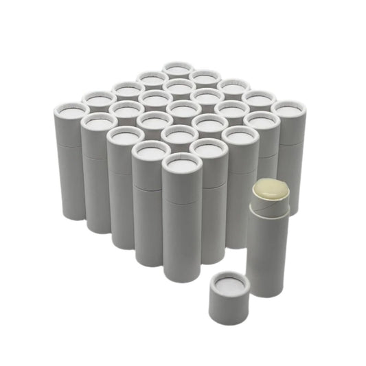 GreenWay - Tubos de bálsamo labial de cartón kraft de 8,5 g con tapas, paquete de 25 tubos de brillo labial recargables para bricolaje, recipientes de bálsamo labial, tubos de soporte vacíos, color blanco