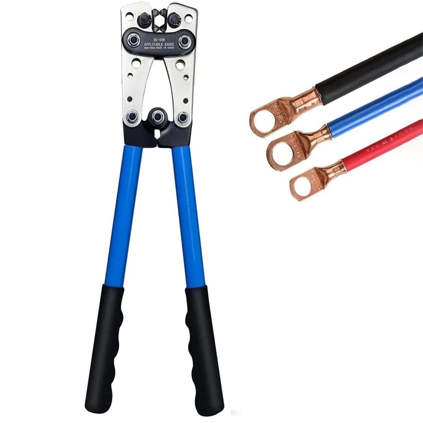 Herramienta de Crimpado de Cable de Batería，Crimpadora de Lengüetas de Cable de Batería para Terminales de Cable resistentes， AWG 10，8, 6, 4, 2, 1, 0 (Cable Crimping Pliers)