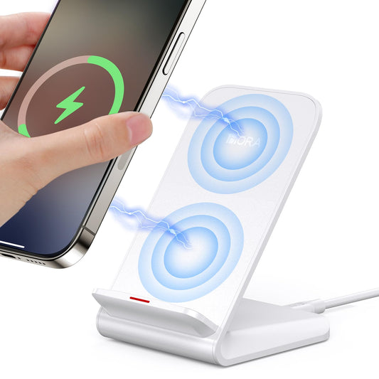 Cargador Inalámbrico de 15W con Cable USB C a C de 1M Compatible con iPhone y Samsung Blanco
