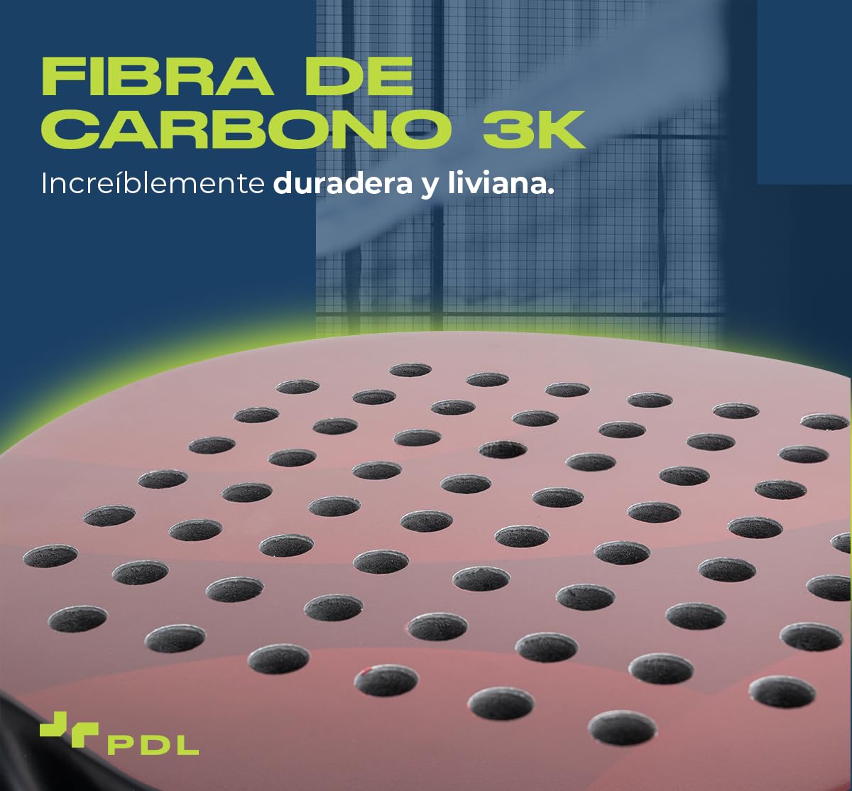 Pala Padel PDL Rojo 100% Carbono 3K con Núcleo EVA para Potencia y Precisión