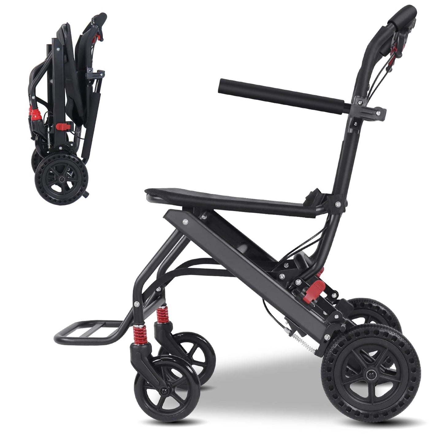 Hopelight- (Solo 14lbs) Silla de ruedas plegable portátil, silla de ruedas de viaje con freno de mano, silla de ruedas ultraligera f