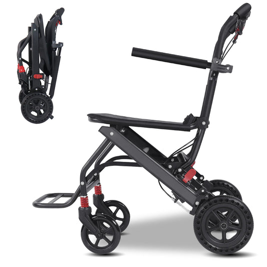 Hopelight- (Solo 14lbs) Silla de ruedas plegable portátil, silla de ruedas de viaje con freno de mano, silla de ruedas ultraligera f