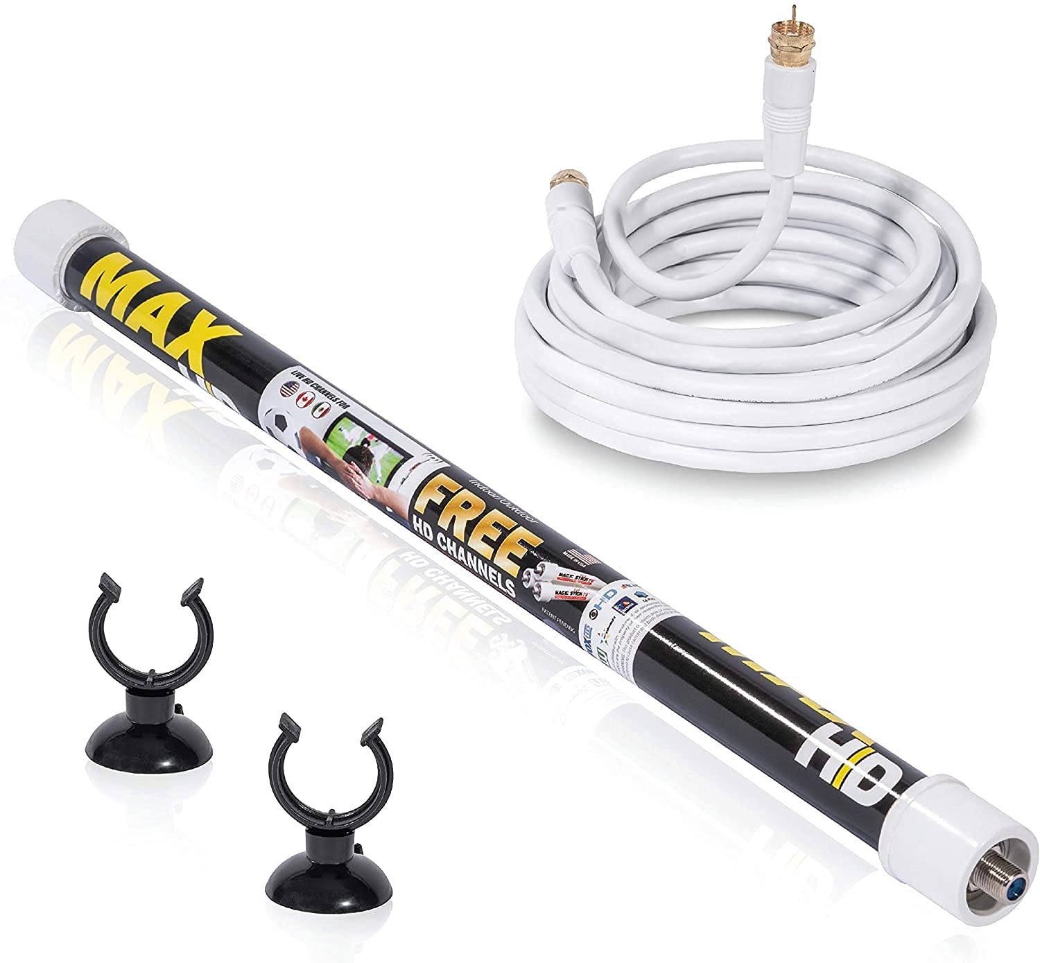 Magic Stick TV MAX HD - Digital TV Antenna Reception Signal Booster with 20ft Cable, Easy to Install, Up to 80 Mile Range