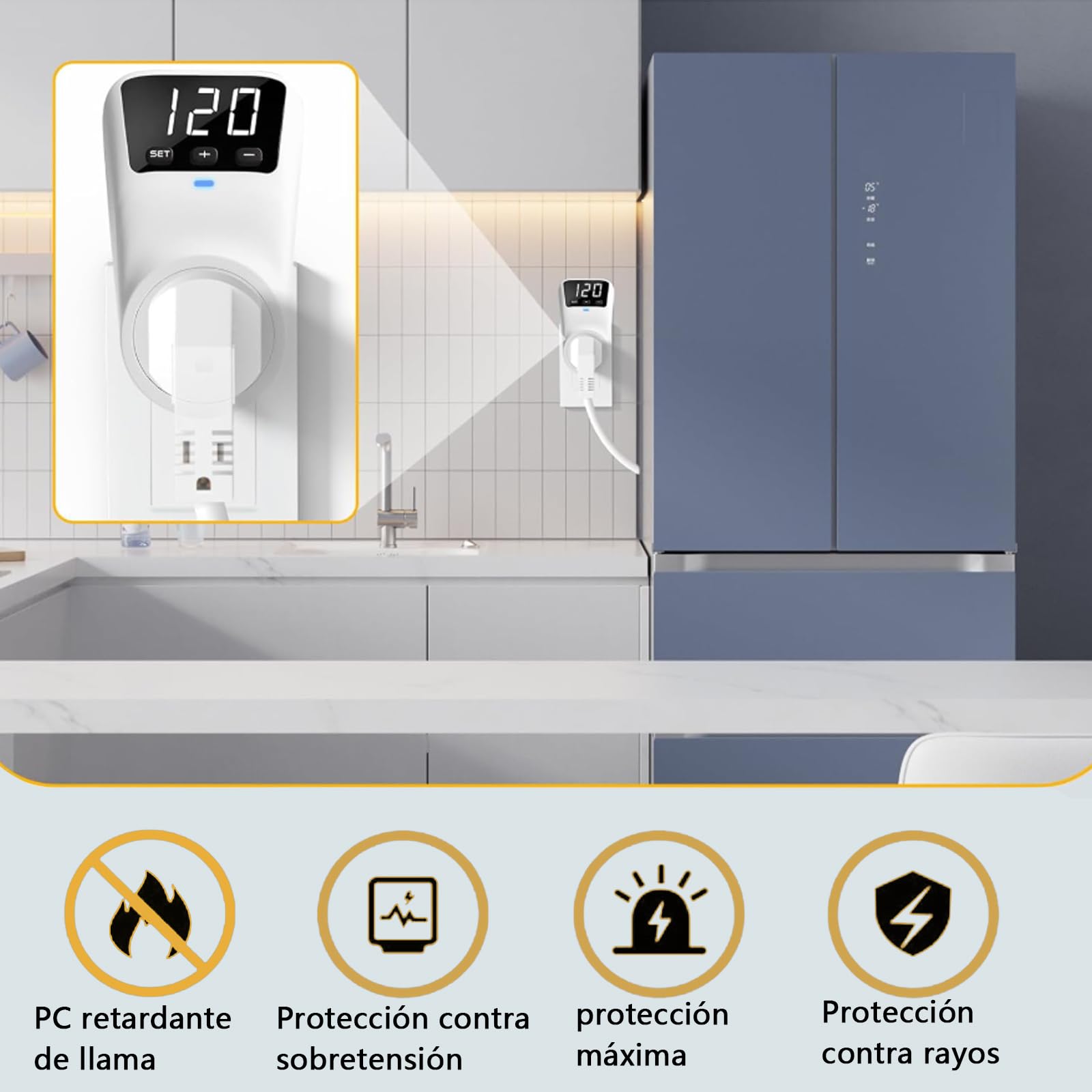 Regulador de Voltaje y Protector 1800W con Pantalla Digital para Refrigerador y Lavadora 15A, voltaje de salida es 150V